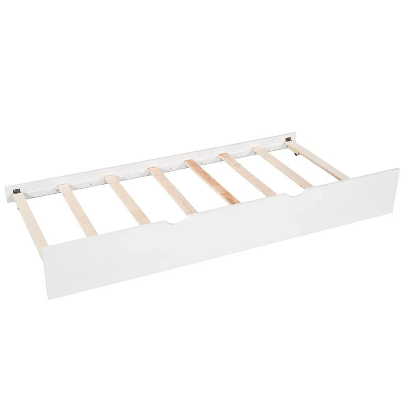 White Modern Twin Size L-shaped Platform Bed with Trundle and Drawers for Bedroom