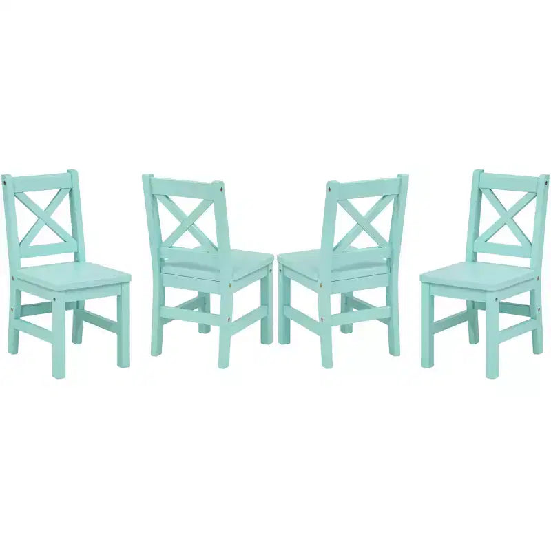 eHemco Solid Hard Wood Kids Table and Chair Set (4 Chairs Included), 5 Piece Set