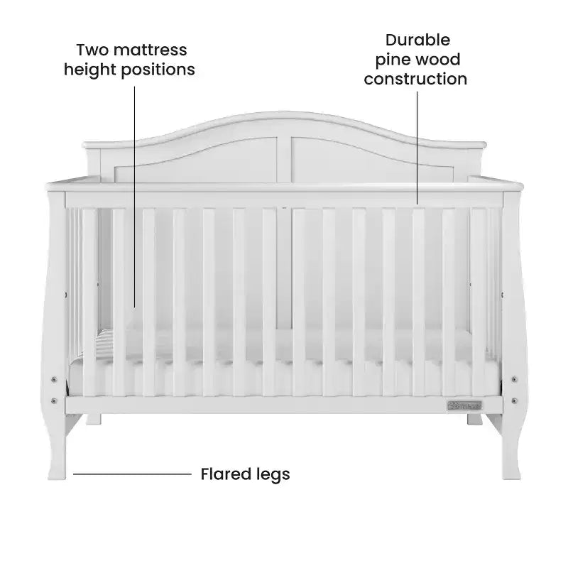 4-in-1 Convertible Crib, Converts to Day Bed, Toddler Bed and Full Size Bed, 3 Mattress Positions, Baby Safe Finish