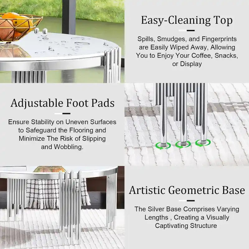 Round Tempered Glass Coffee Table with 3 Tiers 360 Degrees Rotating Top