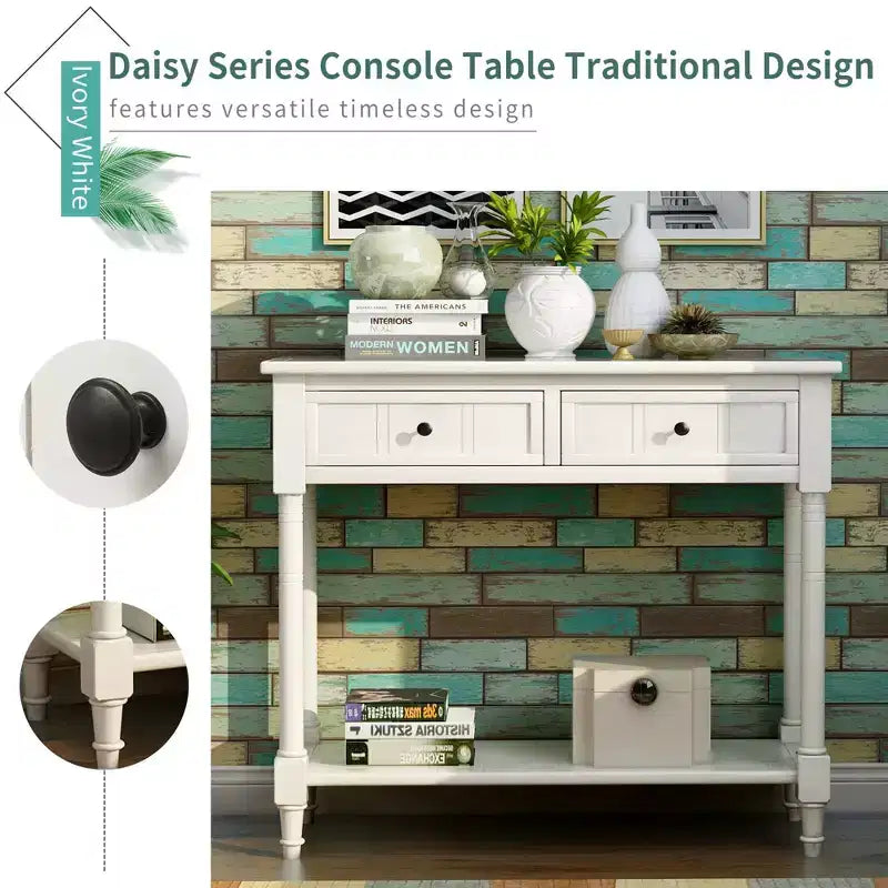 The Misty Moon Daisy Series Console Table Traditional Design with Two Drawers and Bottom Shelf (Espresso)