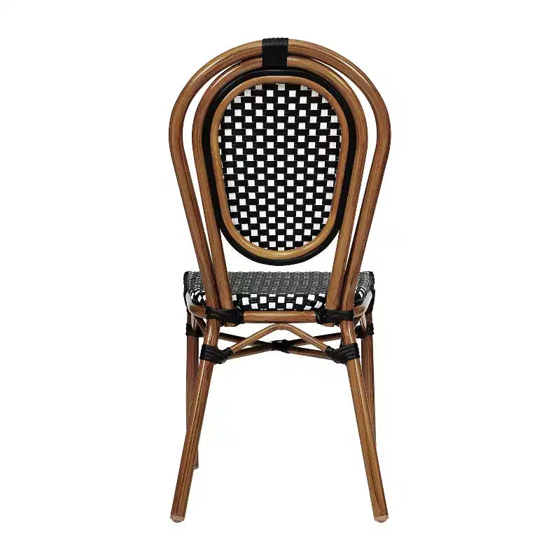Flash Furniture Lourdes Indoor/Outdoor Commercial Thonet Bistro Stacking Chair, PE Rattan and Aluminum Frame