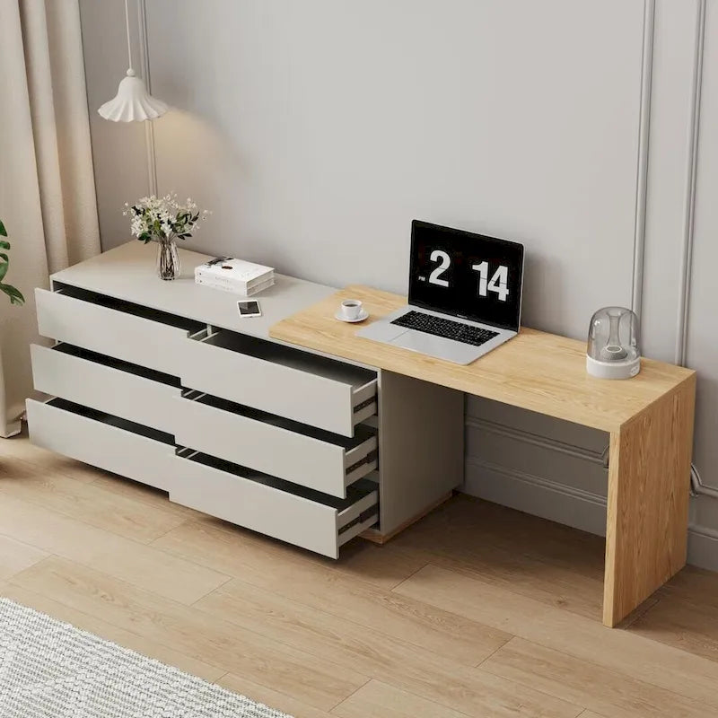 55.2-inch white corner desk with 6 drawer storage