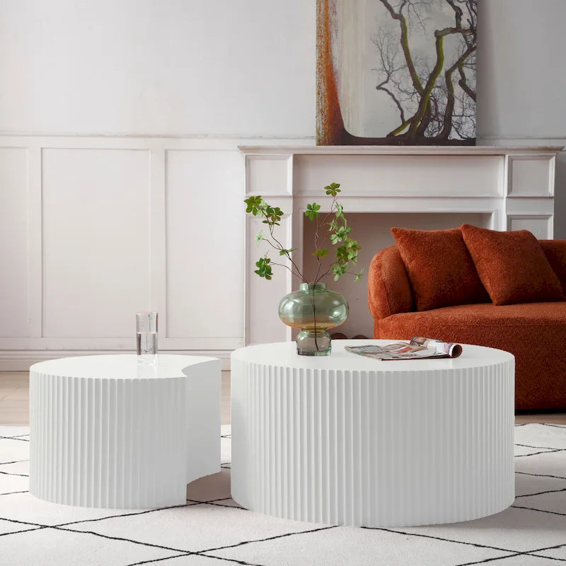 Modern Glam Round End Nesting Coffee Table Set for Living Room (Set of 2) No Assembled