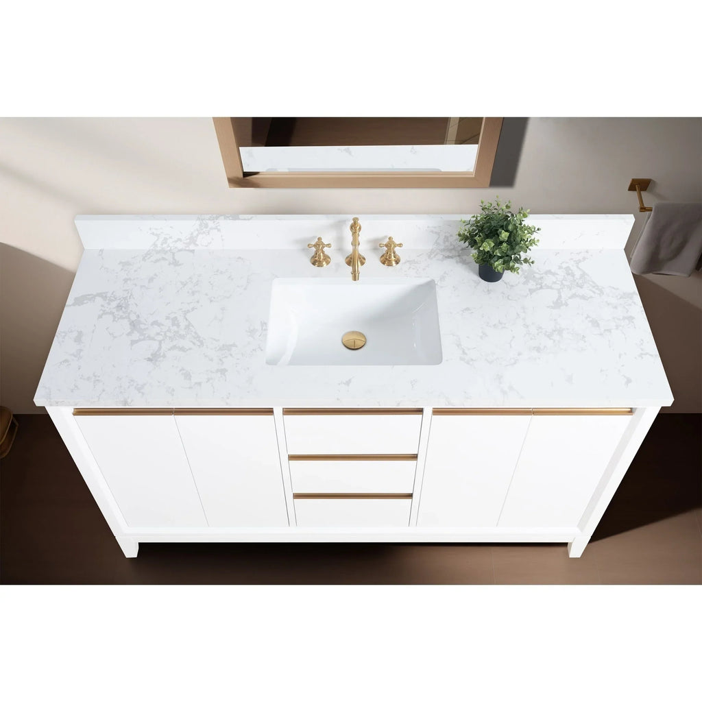 Vanity Art Bathroom Vanity with Ceramic Sink and Engineered Marble Top