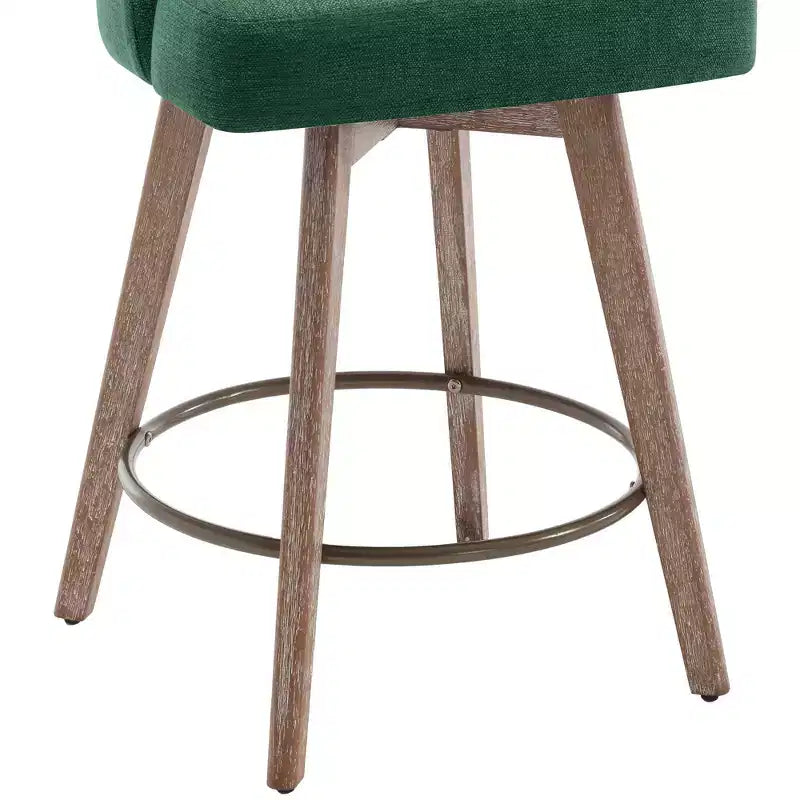 Bekrvio 26 Counter Height Swivel Bar Stools Set of 4 Backs and Wood Legs,Linen Fabric/PU Leather Upholstered Barstools for Kitchen Island