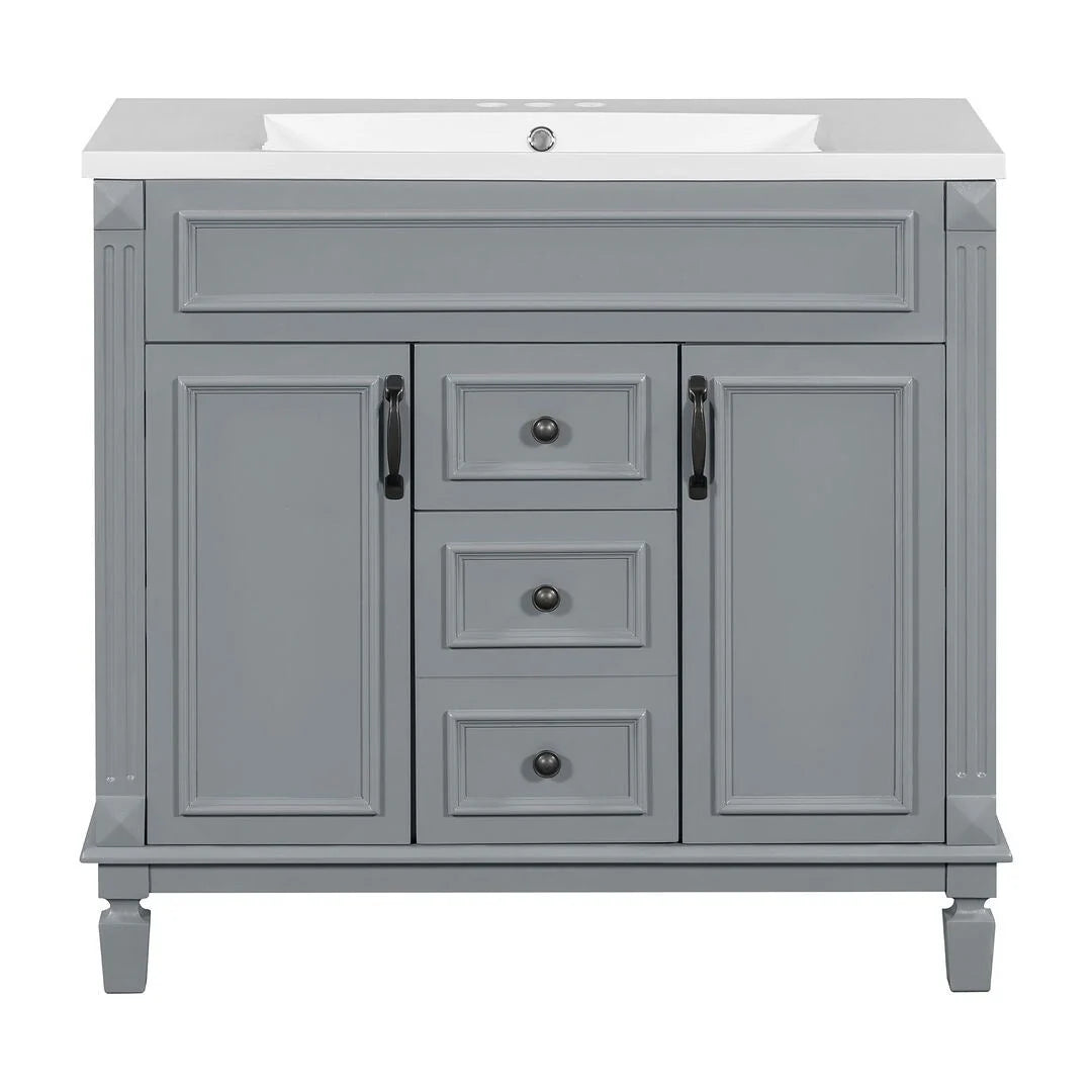 36 Modern Bathroom Vanity with Top Sink and Mirror Cabinet,2 Doors and 2 Drawers