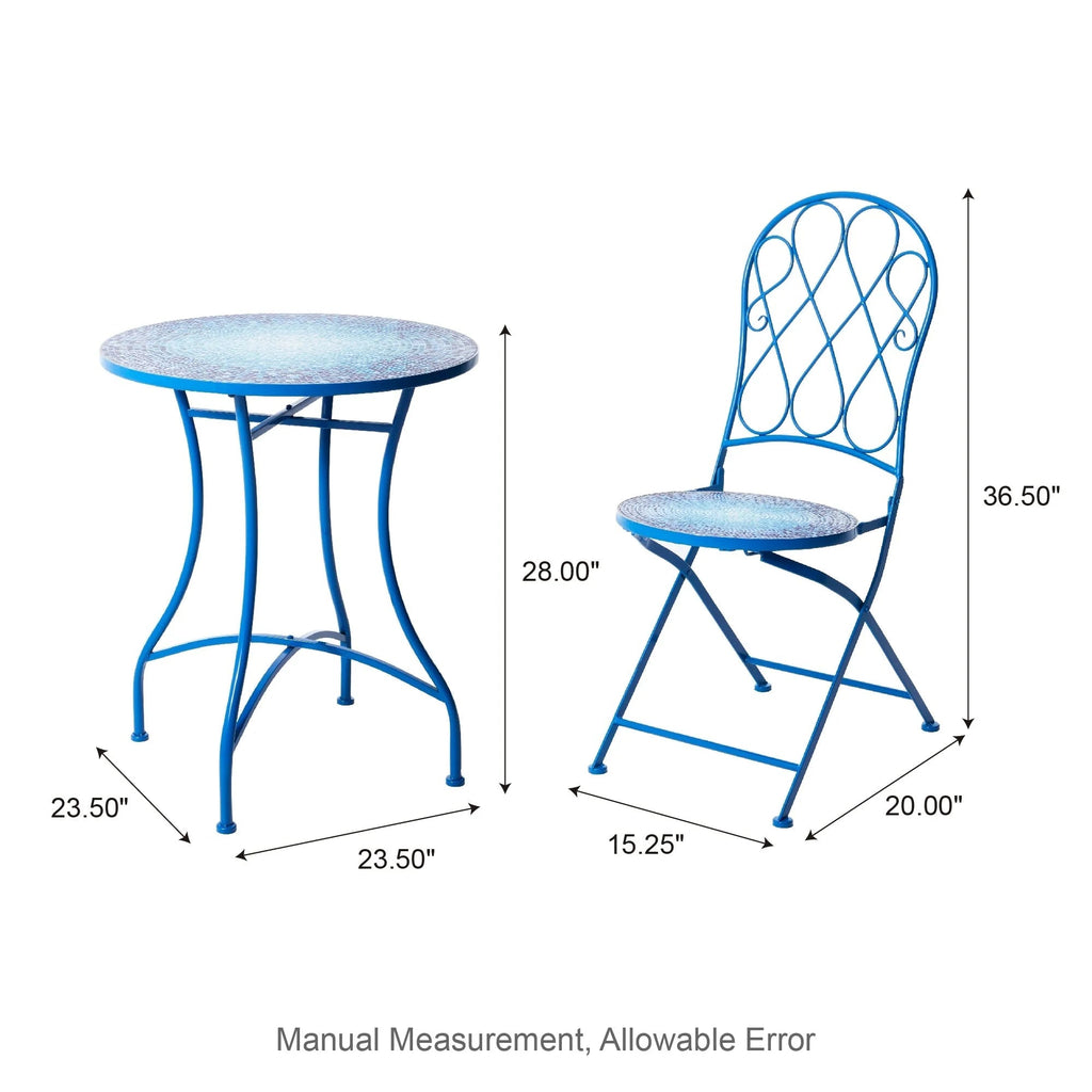 Glitzhome Outdoor Metal Folding Bistro Set 3PCS Patio Table Chairs
