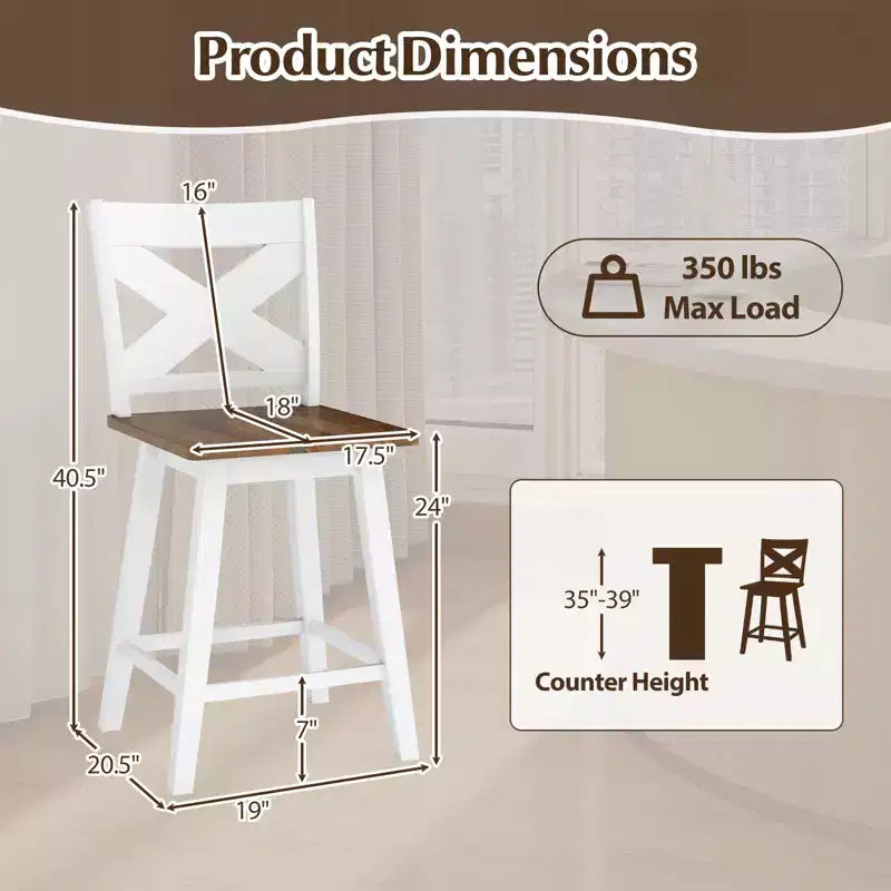 Costway 24 Swivel Barstools Set of 4 w/Backrest Large Seat Footrest for Kitchen Island
