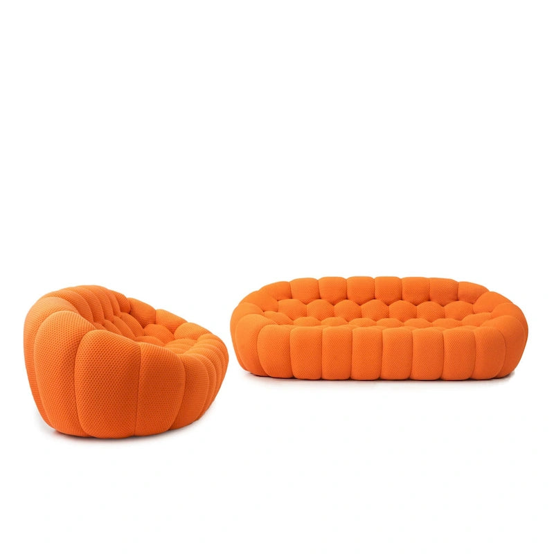 2PCS 3D Honeycomb Fabric Upholstered Bubble Sofa, 3 Seater Bubble Couch and Single Sofa for Living Room