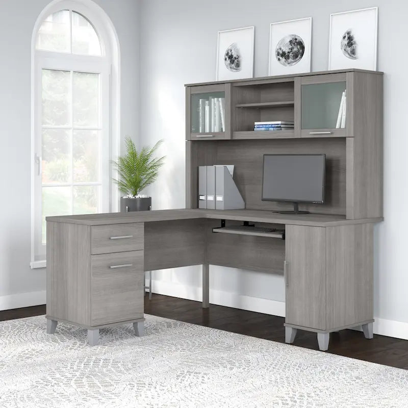 Bush Furniture Somerset 60W L Shaped Desk with Storage Hutch