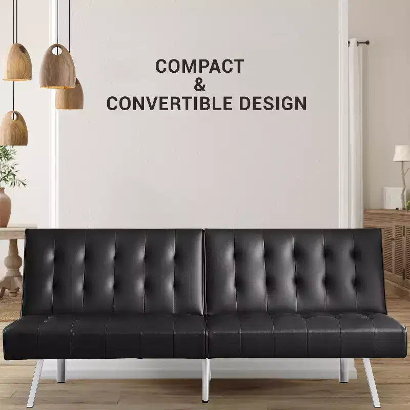 Tufted Split Back Futon Sofa Bed, Convertible Sofa bed with Chrome Legs