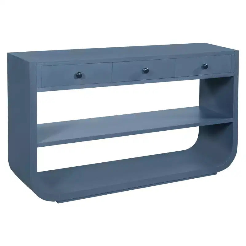 ModernLuxe Curved Console Table Entryway Table Sofa Side Table Display Stand Accent Table with 3 Soft-Close Drawers & 2 Open Shelves