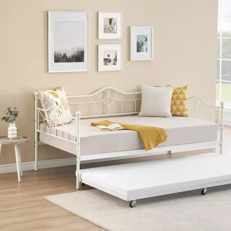 Twin Day Bed with Trundle Bed Twin, Metal Daybed with Trundle, Daybed with Trundle Bed Frame, Steel Slat Support Sofa Bed for Kids Teens Adults