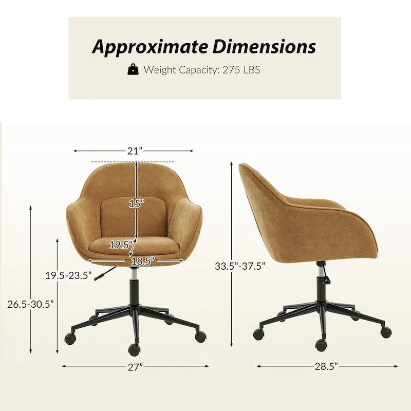 Victoria Curved Backrest 0ffice Chair Rotatable With Casters And Metal Base by HULALA HOME