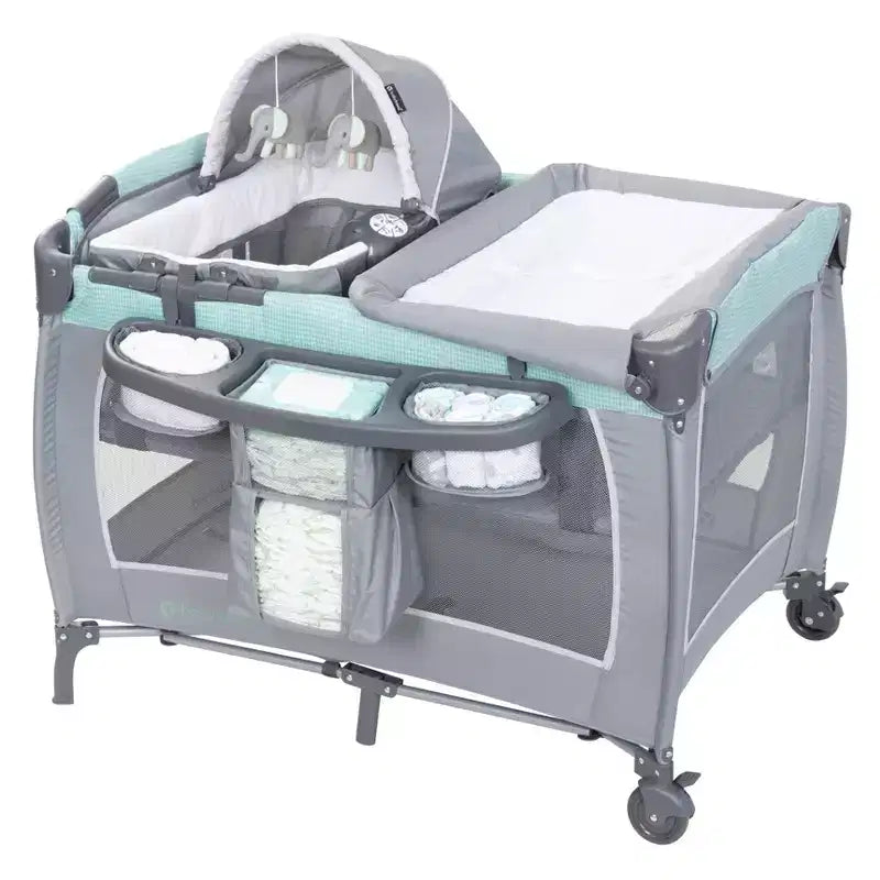 Nursery Center Playard with Rocking Cradle, Bassinet, and Changing Table