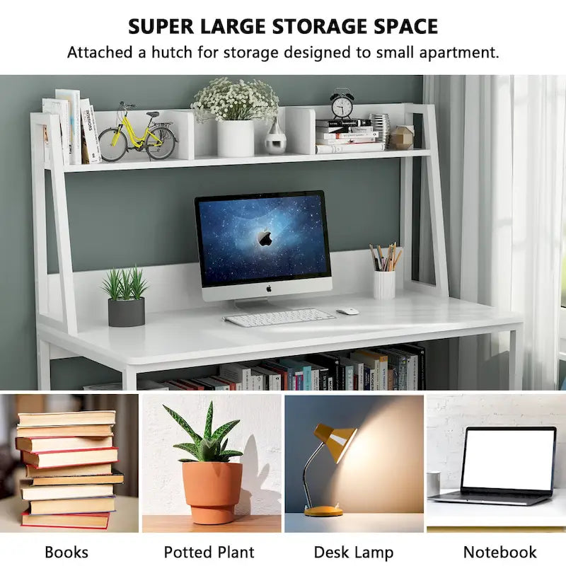 47 Inch Modern Computer Desk with Hutch and Bookshelf