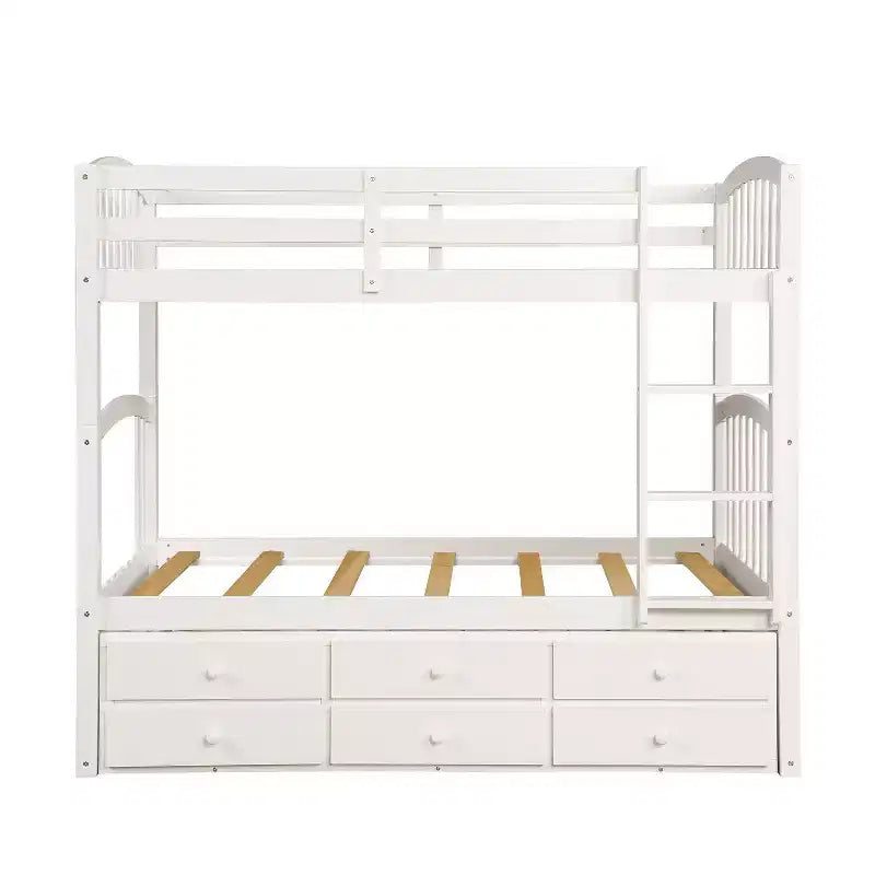 Twin Bunk Bed with Ladder, Safety Rail, Twin Trundle Bed with 3 Drawers for Teens Bedroom, Guest Room Furniture