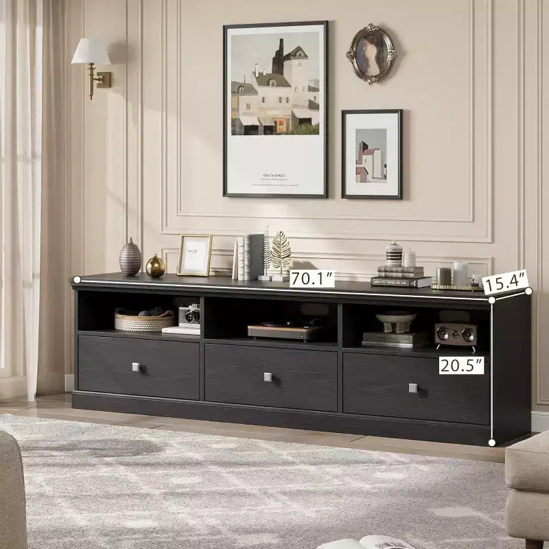 70 Mid-Century Modern Entertainment Center with Storage Drawer & Open Shelves