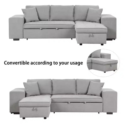 104.5 Reversible L-Shape Sleeper Sectional with Storage Chaise & 2 Stools - Convertible 3-Seat Sofa Bed for Living Room