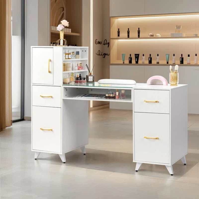 55-Inch Computer Desk with Shelves, Drawers and Cabinet