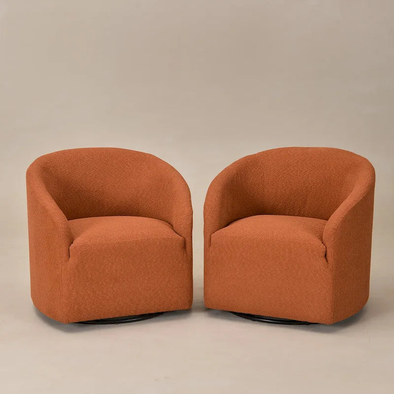 KINWELL 32 W Boucle Upholstered Swivel Barrel Armchair (Set of 2)