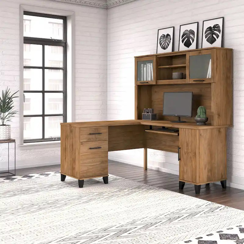 Bush Furniture Somerset 60W L Shaped Desk with Storage Hutch