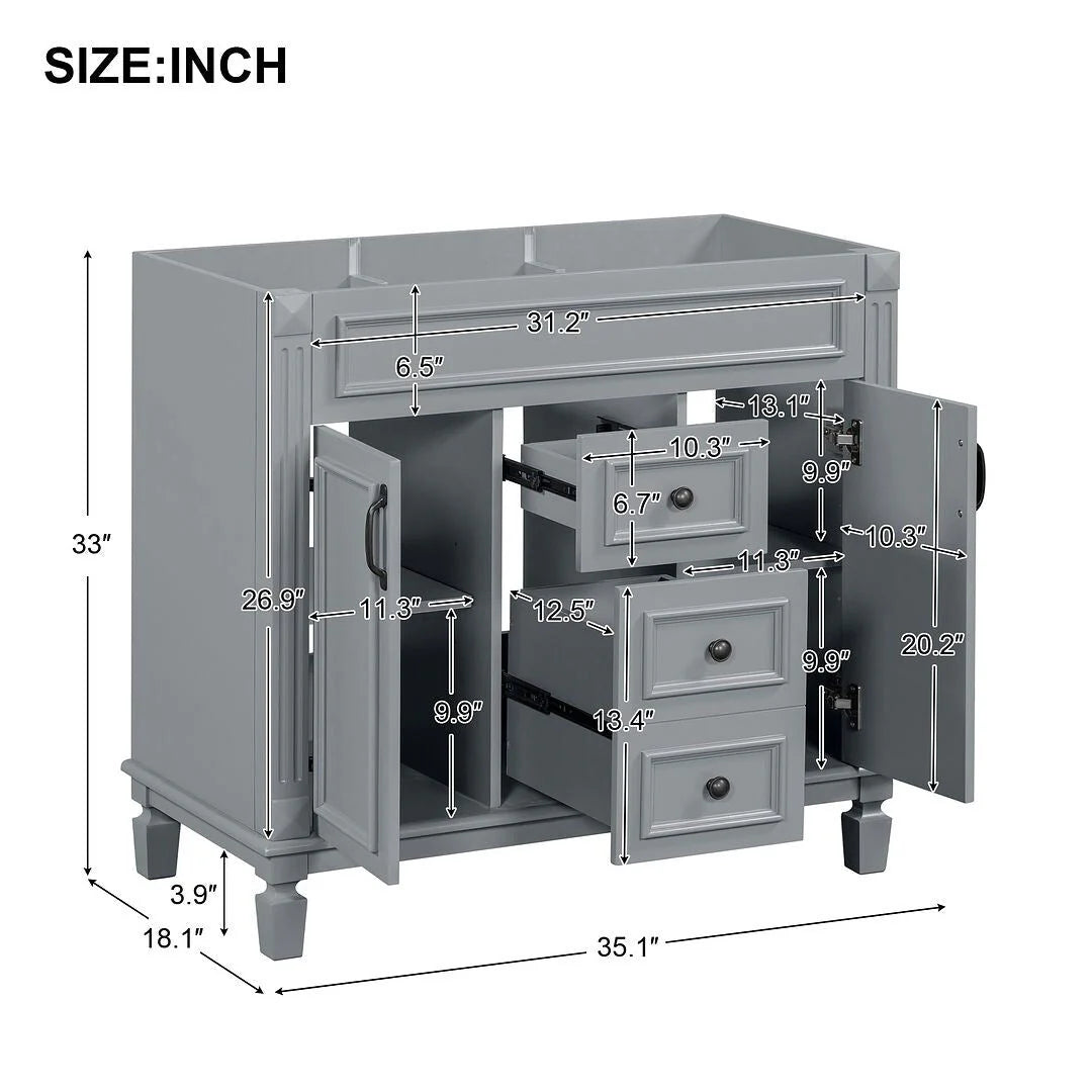 36 Modern Bathroom Vanity with Top Sink and Mirror Cabinet,2 Doors and 2 Drawers