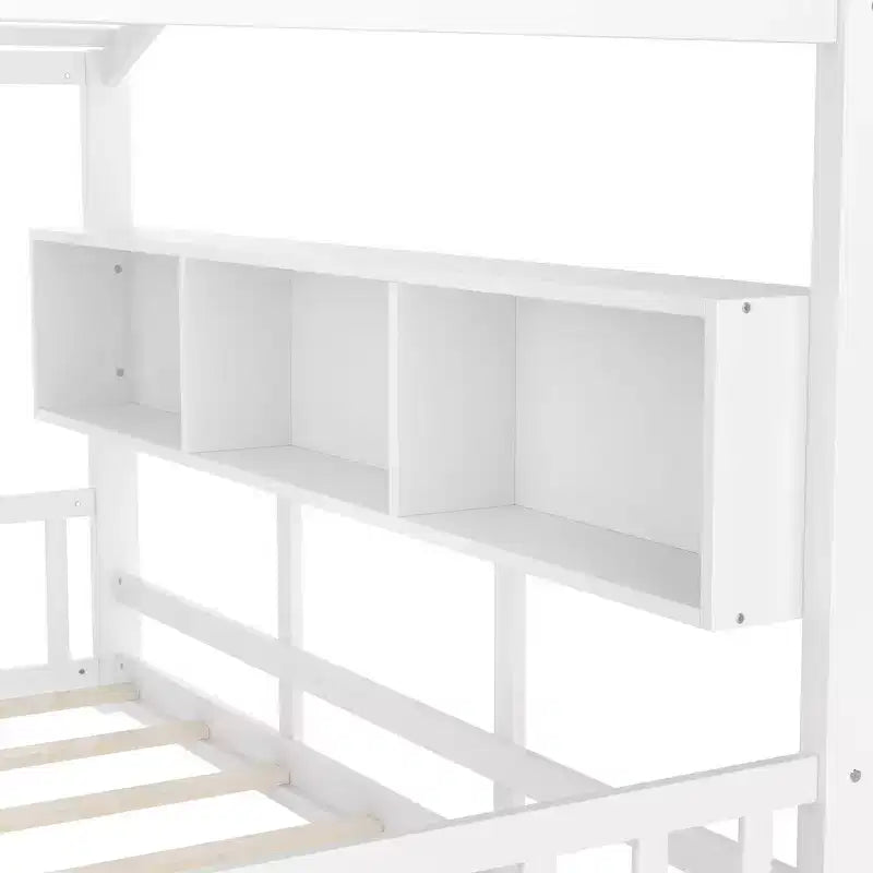 Twin Size Floor House Bed, Kids Montessori Playhouse Bed with Storage Shelf and Roof Design