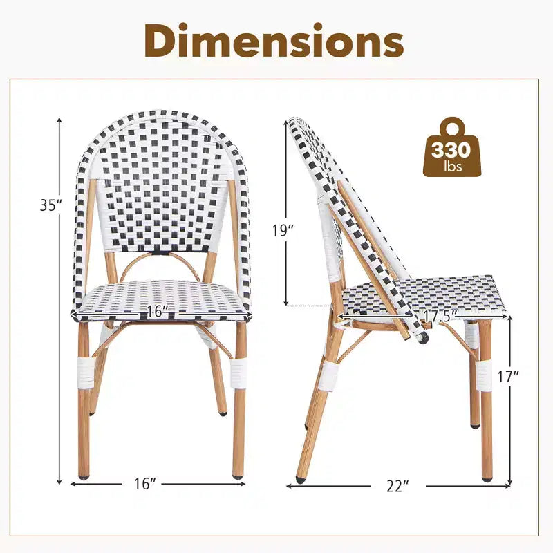 Costway French Bistro Chair Set of 4 w/ Hand-woven Rattan Galvanized Metal Frame Outdoor