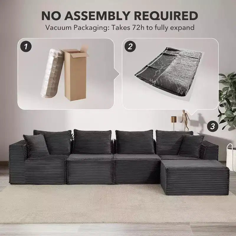 107/ 137 Modular Sectional Cloud Couch,Deep Seat Boneless Couch,Convertible Comfy Floor Sofas with Ottomans and Memory Foam