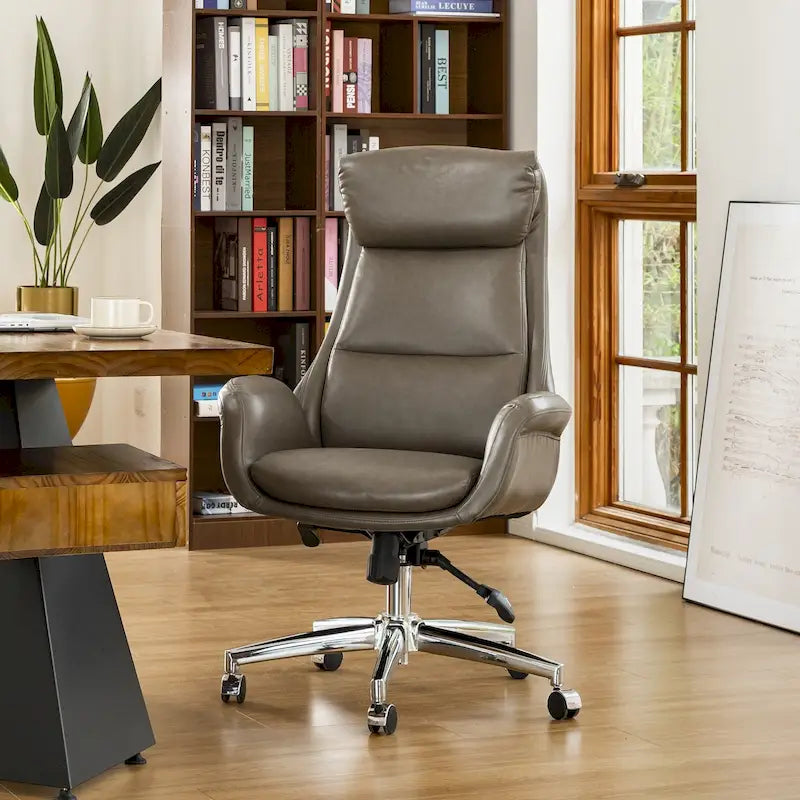 Glitzhome 48-inch Mid-century Adjustable Swivel Faux Leather Office Chair