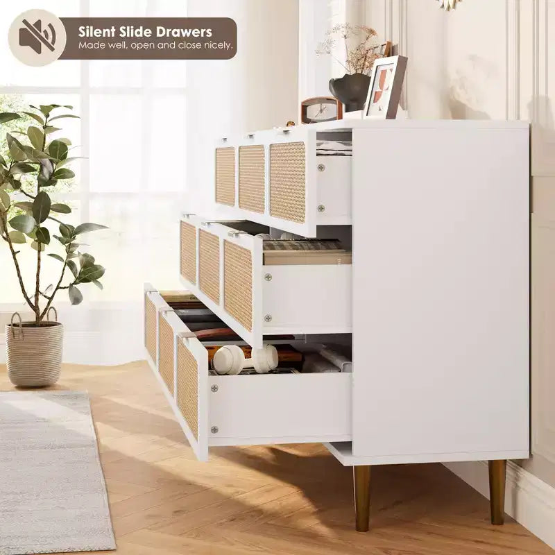 Rattan chest of drawers for the bedroom, large-capacity drawer cabinets for the wardrobe, suitable for the living room, hallway, and childrens room.