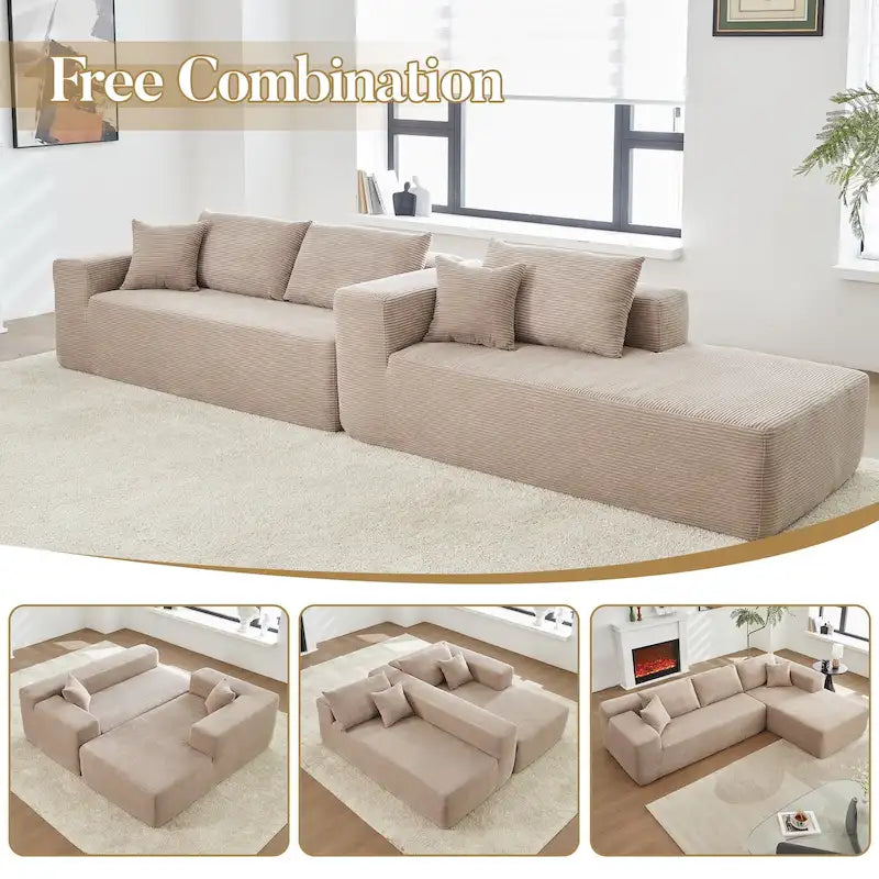 HOOOWOOO Modern Minimalist Style Sectional Couch Modular Corduroy Sofa for Living Room