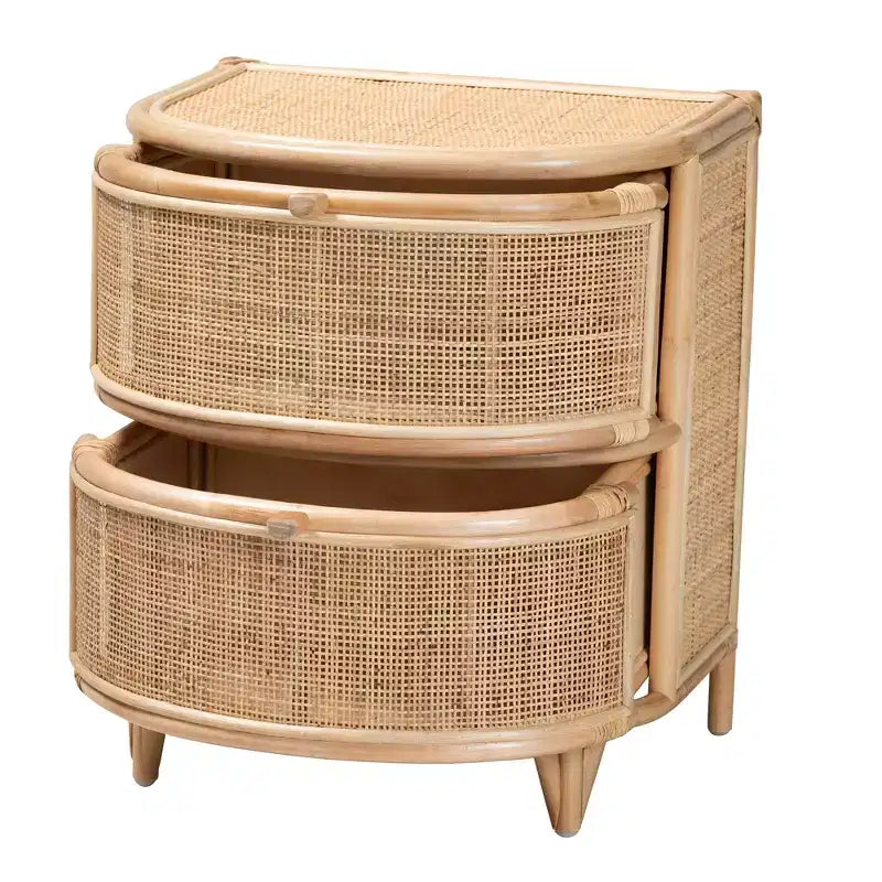 bali & pari Oleta Modern Bohemian Natural Brown Rattan 2-Drawer Nightstand