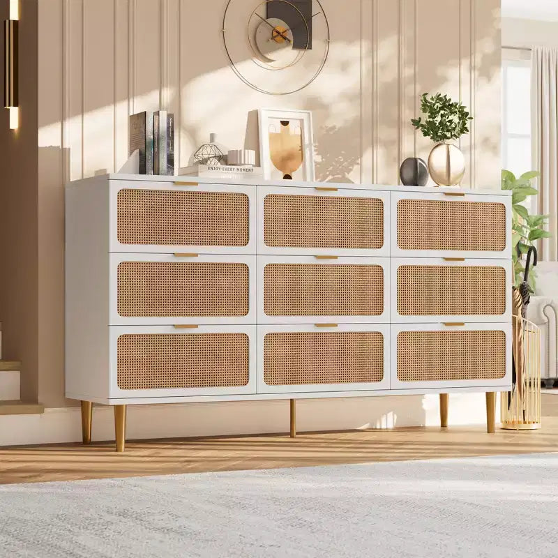 Rattan chest of drawers for the bedroom, large-capacity drawer cabinets for the wardrobe, suitable for the living room, hallway, and childrens room.