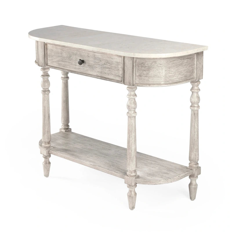 Marble Top Console Table ¨C Light Brown / Grey / Washed Black, Demilune, 1-Person Assembly