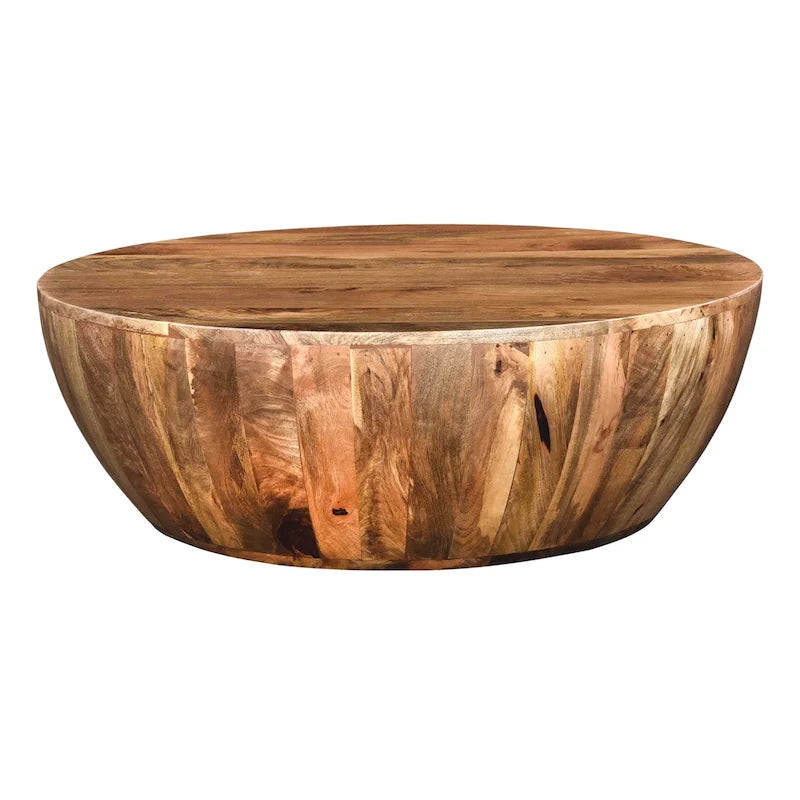 Arthur Mango Wood Coffee Table In Round Shape, Dark Brown