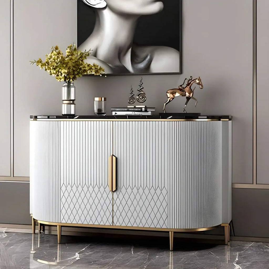 Glam Marble Sideboard in Grey with Storage