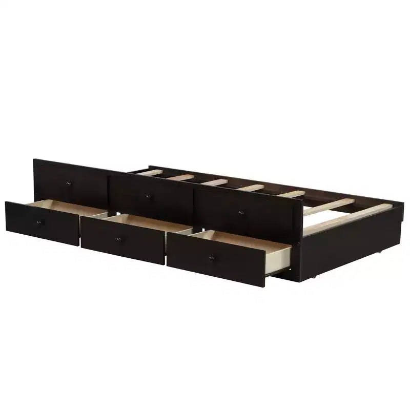 Twin Bunk Bed with Ladder, Safety Rail, Twin Trundle Bed with 3 Drawers for Teens Bedroom, Guest Room Furniture