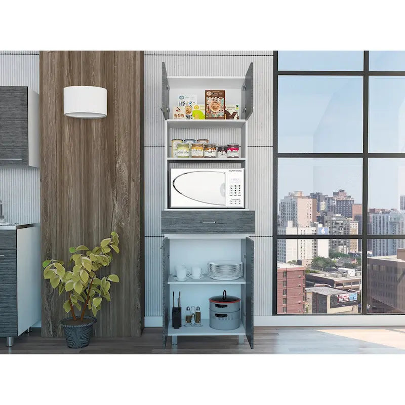 Caribe Microwave Cabinet, Four Legs, One Drawer, Double Door, One Shelf -White