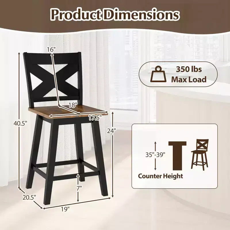 Costway 24 Swivel Barstools Set of 4 w/Backrest Large Seat Footrest for Kitchen Island