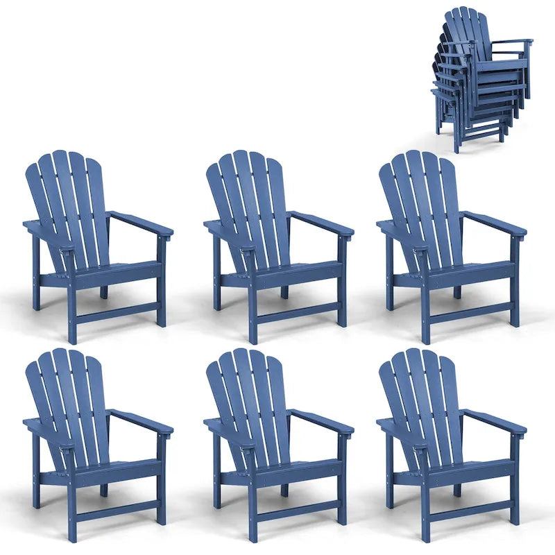 Vrakae 6 Pcs Patio HDPE All-Weather Stacking Adirondack Chair