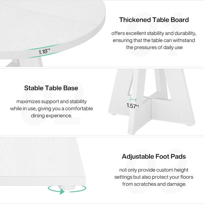 47 Inch Round Dining Table for 4, Wood Kitchen Dinner Table for Kitchen Dining Living Room - N/A