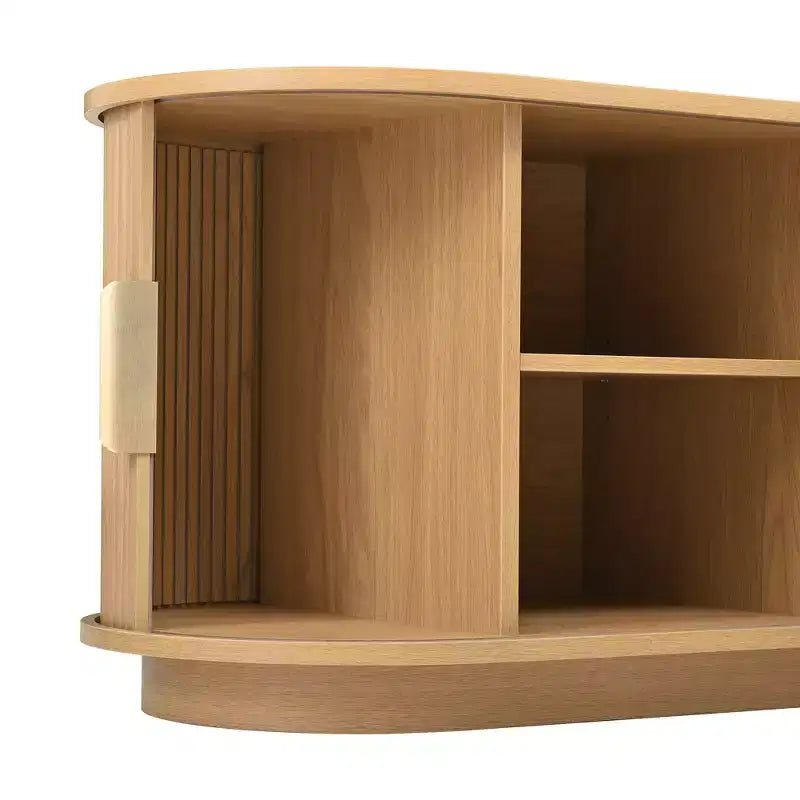 GDFStudio Roy Farmhouse Wooden TV Stand with Sliding Tambour Door and Adjustable Storage
