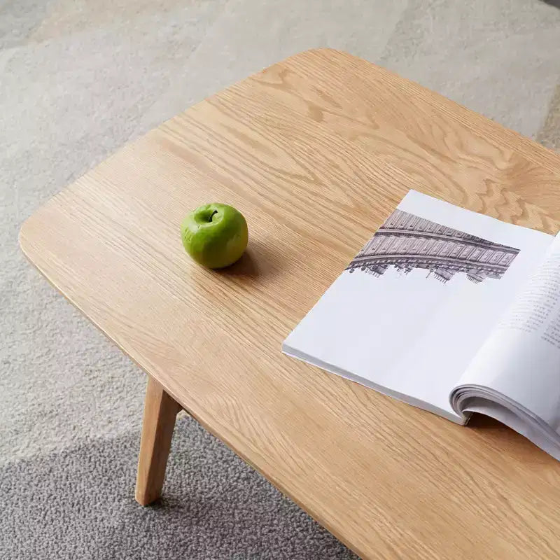 GDFStudio Wright Modern Solid Oak Wood Rectangle Coffee Table With Storage Shelf
