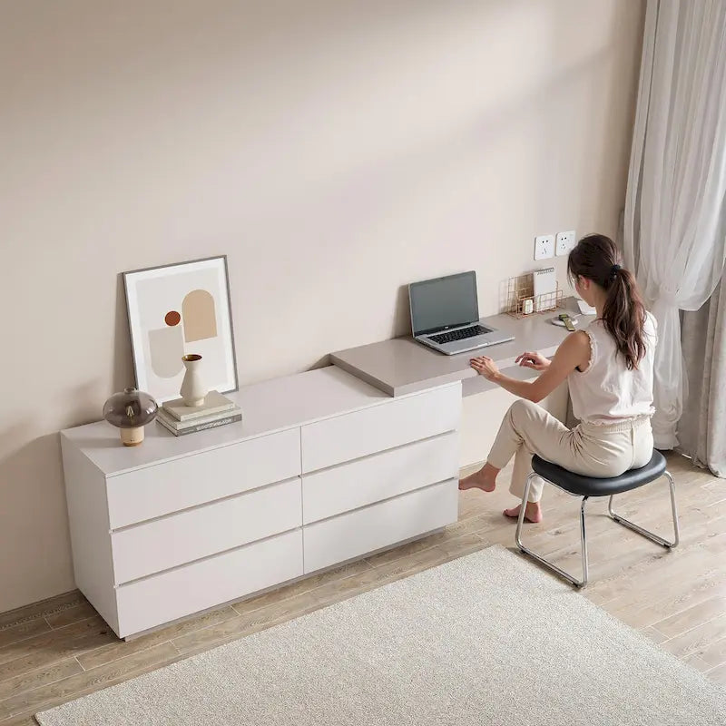 97.63  Modern Home Office Expandable Dresser Desk Combo with 6 Drawers