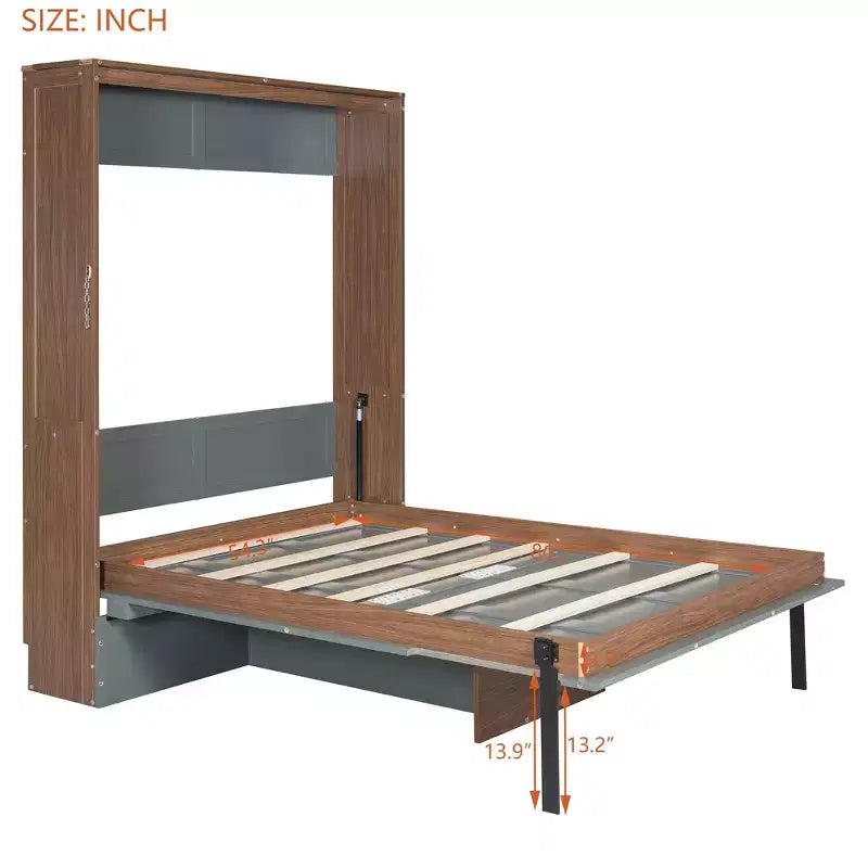 Full Size Murphy Bed, Wooden Full Cabinet Bed Wall Bed with Foldable Desk, Folding Wall Chest Bed for Guest Room Office