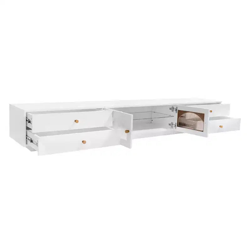 TV Stand for 95 TV, Extra Long Media Console with 2 Doors & 4 Drawers, Large TV Storage Cabinet Entertainment Center with Fluted Glass Doors