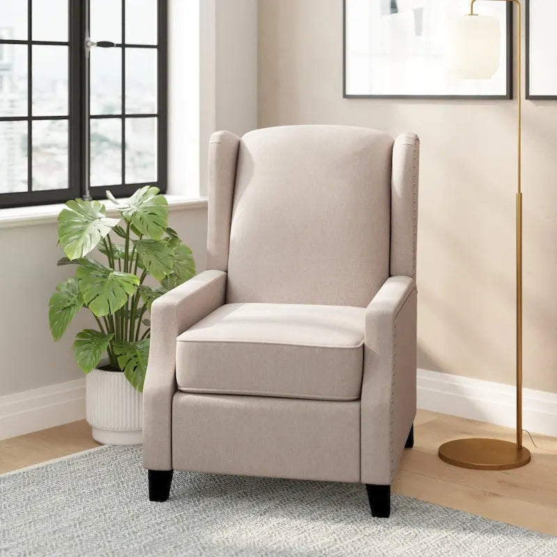 Push Back Wing Back Pocket Spring Recliner with Side Accent Nail Trim